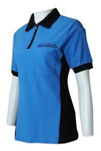 P1133 供應工作女裝Polo恤 網上下單女裝拉鏈Polo恤 筆插 Polo恤製造商    藍色撞色黑色領